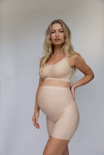 Load image into Gallery viewer, Maternity High-Waist Anti-Chafe Shorts – Beige