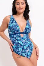 Load image into Gallery viewer, Mykonos Reversible Non-Wired Plunge Swimsuit Blue Print