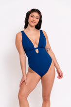Load image into Gallery viewer, Mykonos Reversible Non-Wired Plunge Swimsuit Blue Print

