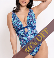 Load image into Gallery viewer, Mykonos Reversible Non-Wired Plunge Swimsuit Blue Print
