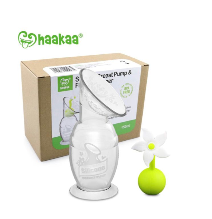 Haakaa Generation 2 Silicone Breast Milk Collector with Suction Base 150ml and Limited-Edition White Flower Stopper Combo