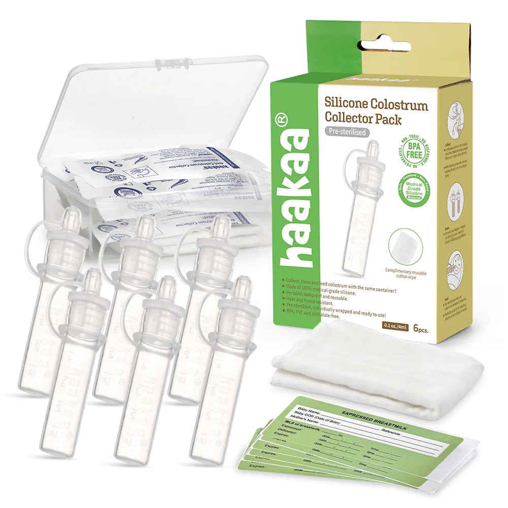 Haakaa Pre-Sterilised Silicone Colostrum Collector Set 4ml (6-Pack) + Cotton Cloth Wipe & Storage Case