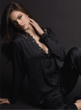 Load image into Gallery viewer, Couture Button-Up Satin Pyjama Set - Black
