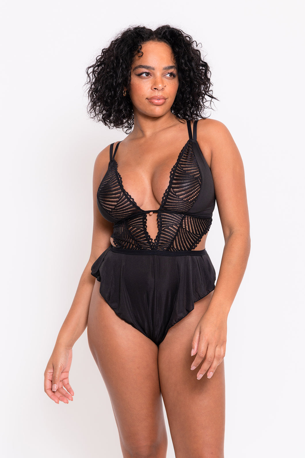 After Hours Stretch Lace Teddy - Black